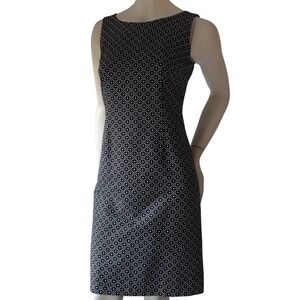 Ann Taylor Black White Geometric Print Cotton Sheath Dress Size 6 | Classic Work